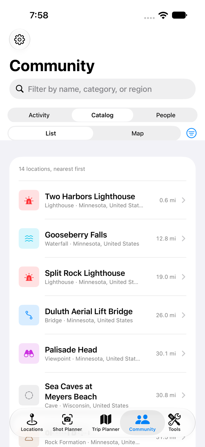 The Community catalog of photo locations, nearest first