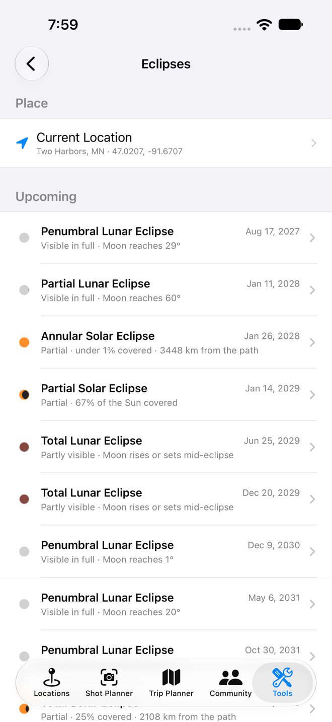 Every eclipse visible from where you are